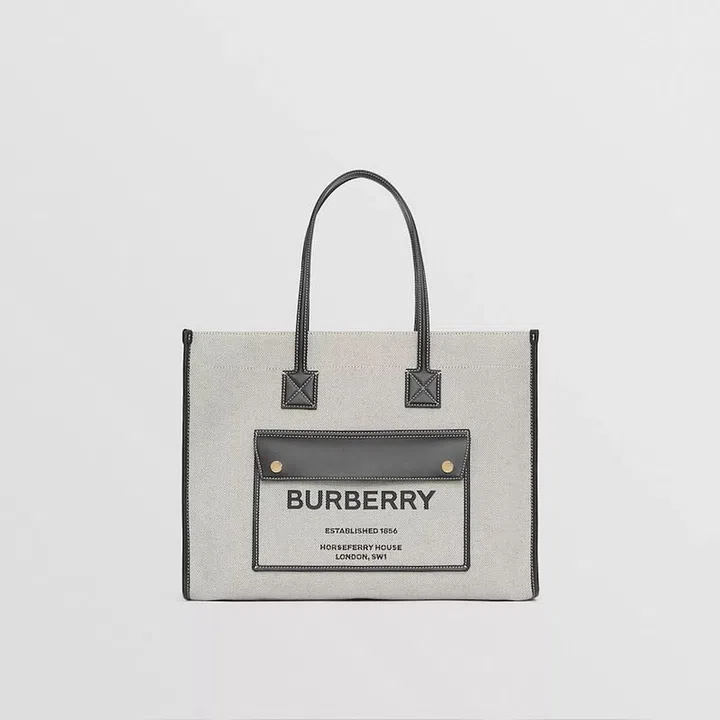 Medium Two-Tone Canvas And Leather Freya Tote, $2,190, Burberry