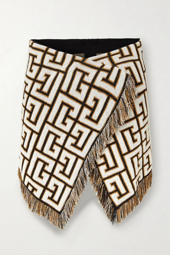 Wrap-Effect Fringed Jacquard-Knit Mini Skirt, $1,905, Balmain at Net-a-Porter

