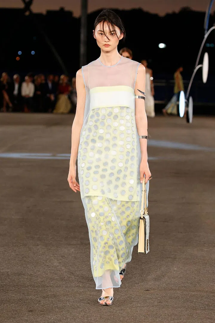 Looks from the spring/summer 2023
collection, which saw Burch softening up ladylike elements with
sheer fabrics and a sense of lightness. 