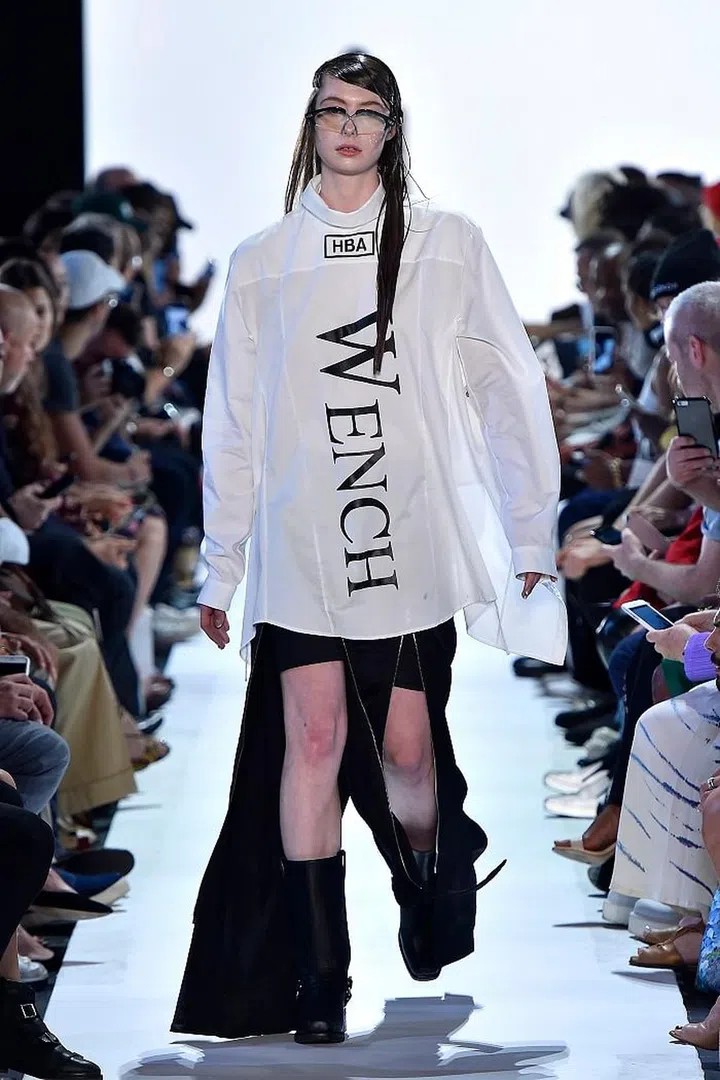 NEW YORK, NY - SEPTEMBER 11: A model walks the runway at the Hood By Air designed by Shayne Oliver show at The Arc, Skylight at Moynihan Station on September 11, 2016 in New York City. (Photo by Estrop/Getty Images)