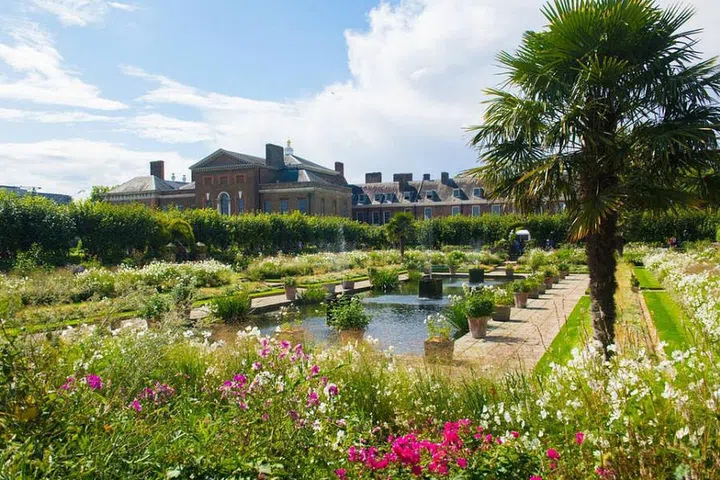 View of the newly-designed Sunken Garden, which has been transformed into a White Garden in memory of Princess Diana at Kensington Palace in London, England.