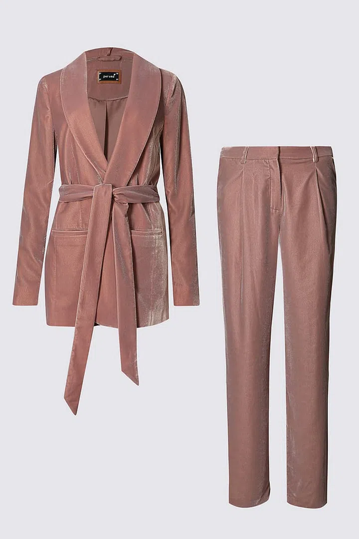 Velvet Long Sleeve Jacket, $259.90; Textured Wide Leg Velvet Trousers, $169.90