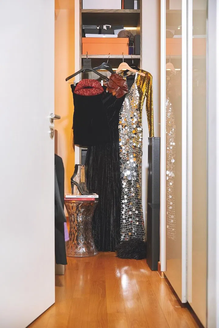 A few of Long’s glitzy favourites from Saint Laurent and Paco Rabanne. (Photo: Brendan Zhang)