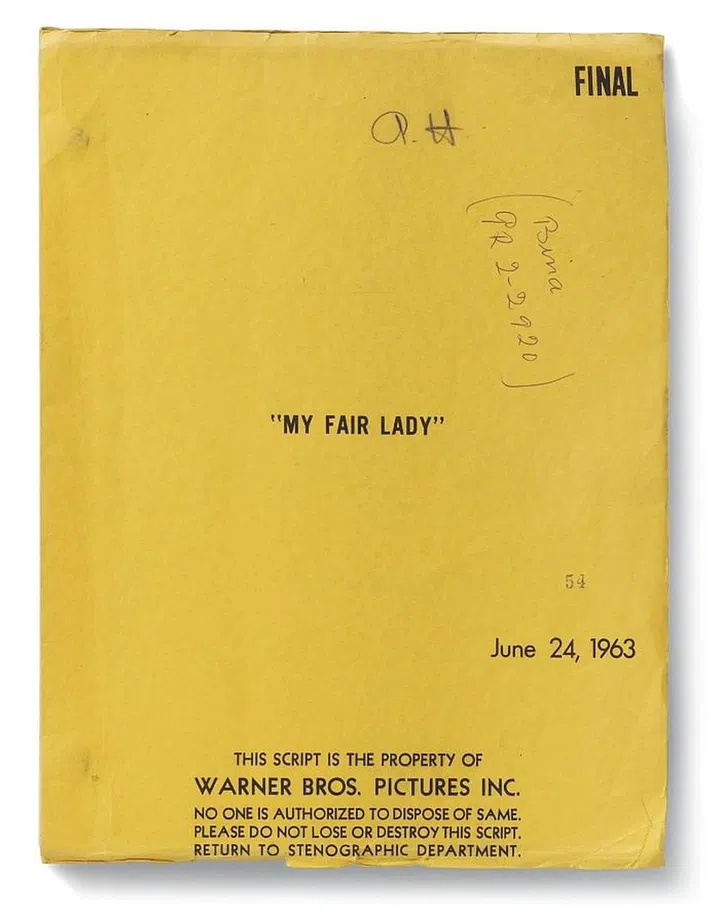 The script for My Fair Lady. Photo: Christie's