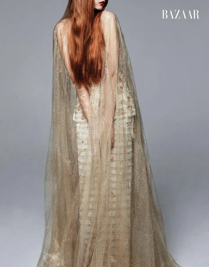 Chanel Haute Couture cape, top, and trousers, prices upon request