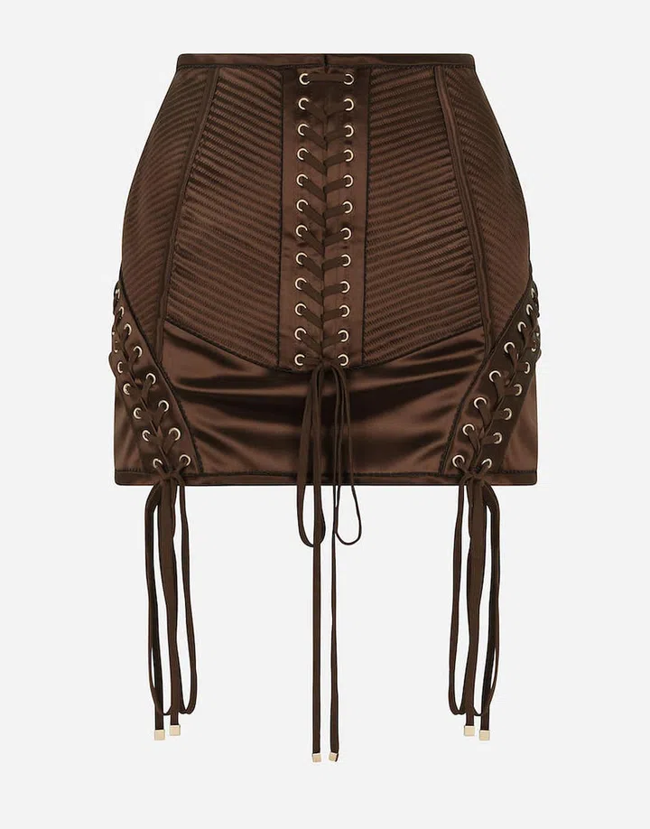 Satin Miniskirt With Laces And Eyelets, $3,400, Dolce&Gabbana