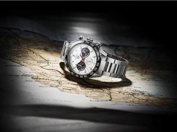 Steel and ceramic TAG Heuer Carrera Sport Chronograph 160 Years Special Edition watch, $8,500, TAG Heuer 
