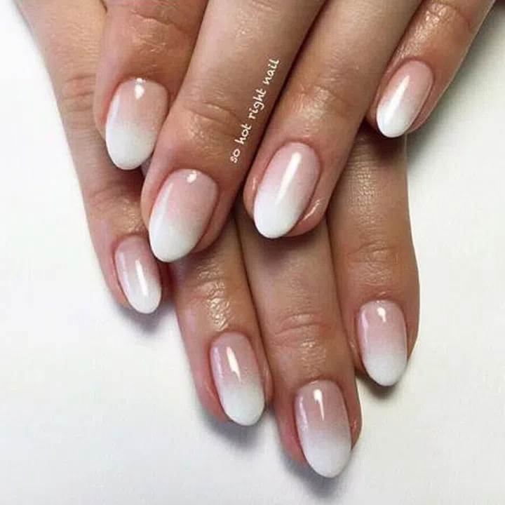 Apply the concept of french manicure—white tips with a nude base—to the ongoing ombre trend. For best results, apply the two polishes on a makeup sponge and continuously dab onto the nail. Finish with a topcoat. Design by @sohotrightnail