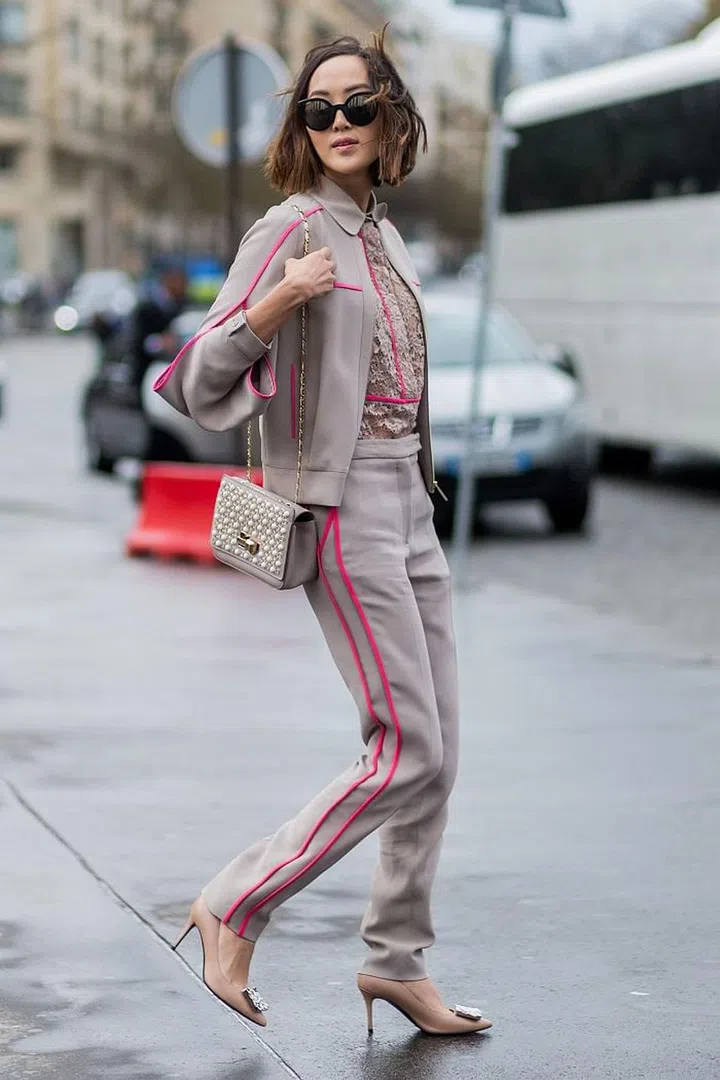Muted tones with delicate hits of brighter colours is one way to ensure you look office-appropriate.