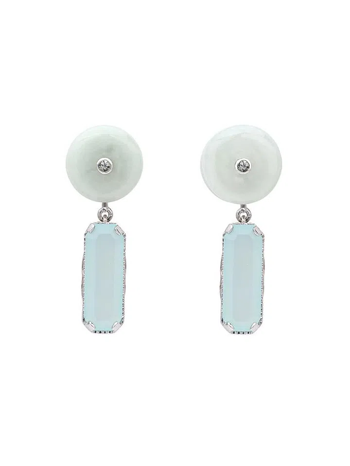Singapore Jewellery Designer Choo Yilin's white rhodium, jade and green onyx Shophouse Jade Donut earrings