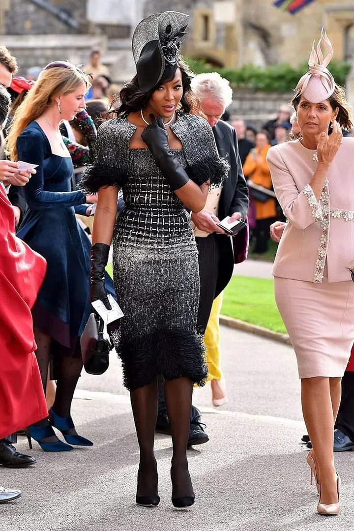 Supermodel Naomi Campbell stunning in a black and white Ralph & Russo dress.