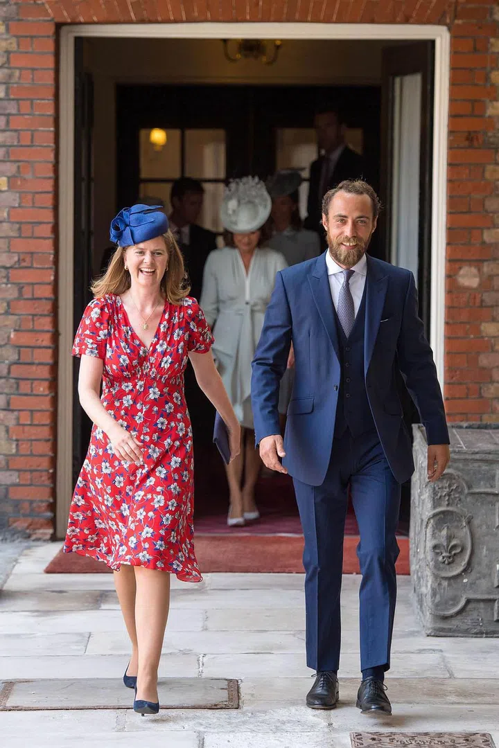 James Middleton, Kate's younger brother, walking into the ceremony in a navy suit. Photo: Getty

