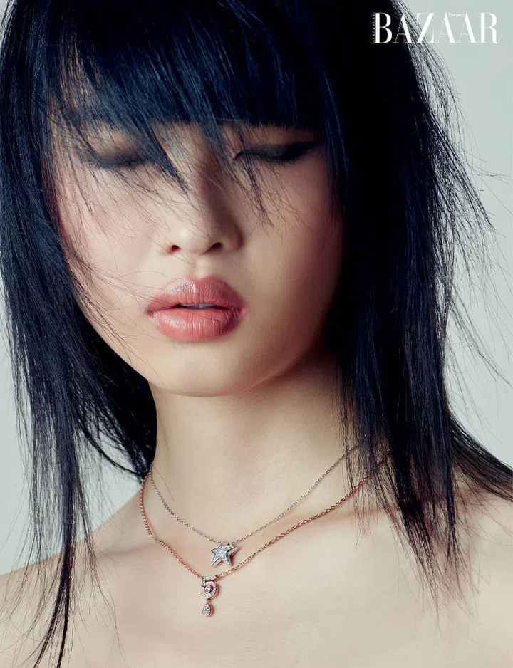 White gold and diamond Comete Geode necklace; Beige gold and diamond Eternal N°5 necklace, Chanel.