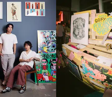 gofy founders tiffany soh and jason ho with their artworks, GOFY, singapore artists, singapore creatives