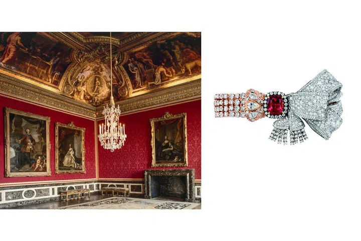 An opulent mix of gold and silver brocade inspires a bracelet that unites colored metals and stones.