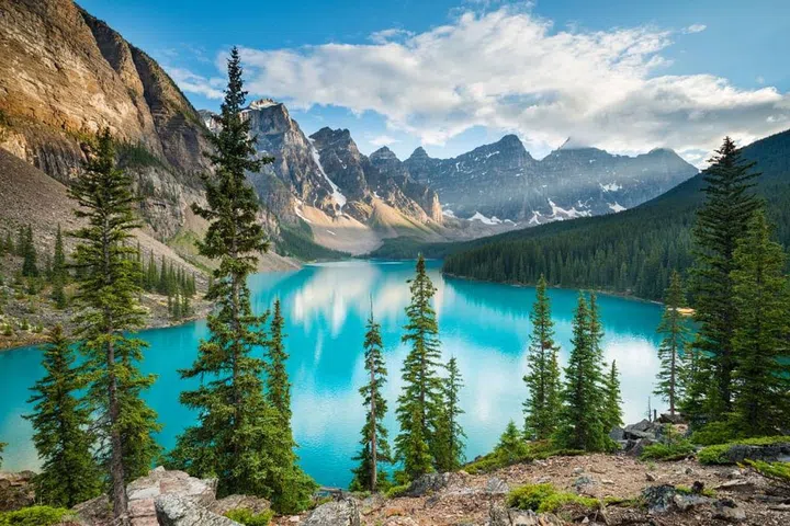 The turquoise, glacier-fed Lake Moraine is a highlight in Canada's stunning Banff National Park. 
