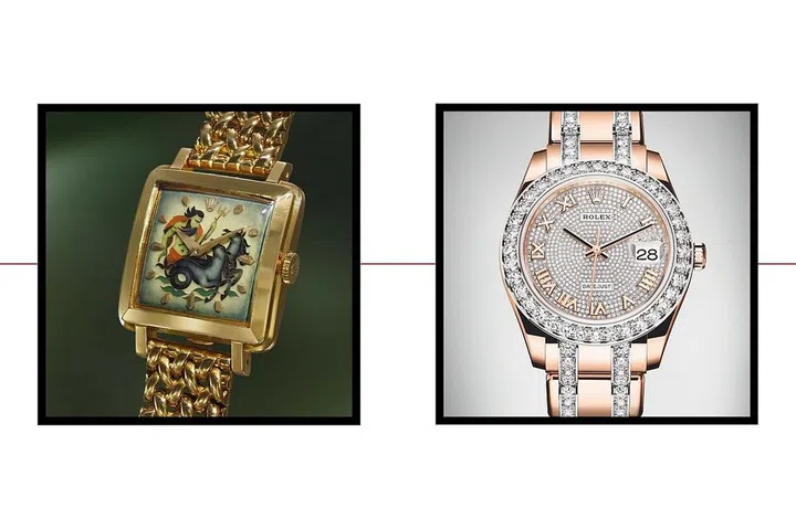 In 1992, a new version of the Lady-Datejust was introduced and dubbed "The Pearlmaster." Rare stones and incredible gem-setting techniques transform the classic Datejust into something new and glamorous.

During the late 40s and 50s, a small number of enamel cloisonné dials were created by Geneva-based dial maker Stern Freres for the Oyster Perpetual model, illustrating mythical scenes of ships, dragons, and maps of the world. In May 2014, Christie's brought a 1949 model featuring a ship sailing through stormy seas to auction. The 18K gold watch, with star numerals and crown at 6 o'clock, fetched $1,242,040—one of the highest prices ever paid for a Rolex at auction.

A similar model came up for sale on November 28 at the Phillips auction "Rolex Milestones: 38 Legendary Watches That Shaped History" in Hong Kong. The Rolex Reference 4645 from 1953, a rare square shaped yellow gold watch featuring a Stern Freres dial depicting Poseidon, sold for $752,800.