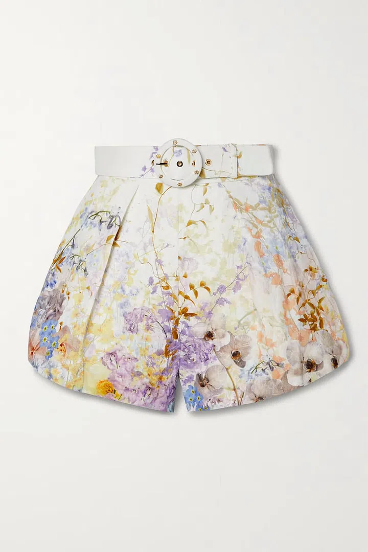 Rhythmic Belted Floral-Print Linen Shorts, $875, Zimmermann at Net-a-Porter
