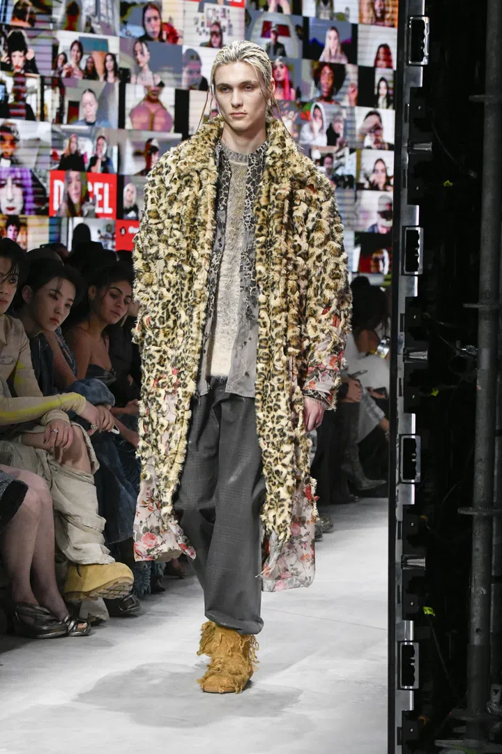 Diesel Fall Winter 2024 runway man leopard print coat 