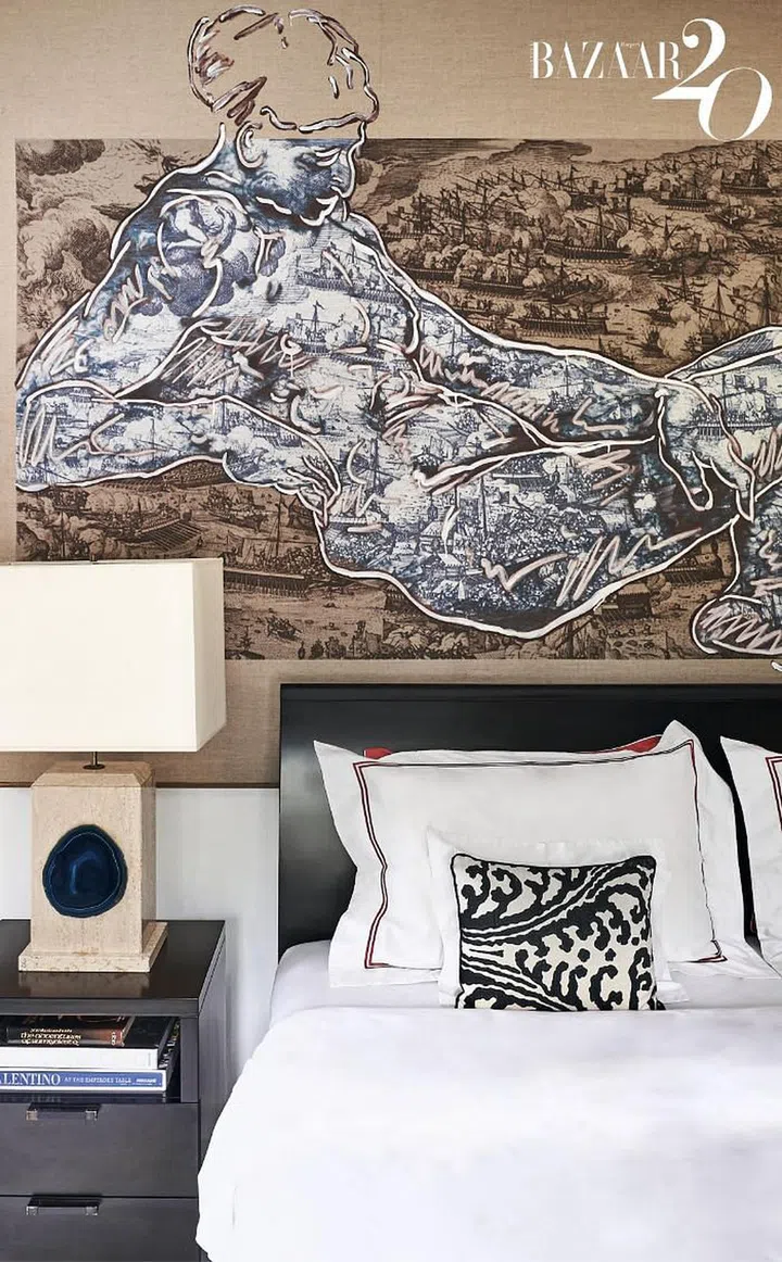Desmazieres’s bedroom features a large-scale painting by James McGrath, and a travertine and agate lamp from the 1970s.

(Photo: Phyllicia Wang)