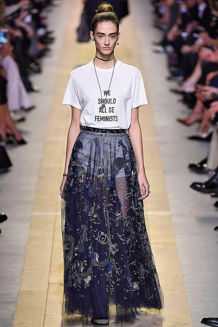 We'd wager that Dior's feminism slogan T-shirt was one of the most Instagrammed looks of spring/summer 2017. Maria Chiuri Grazia, who made her debut at the brand this season, made a bold statement about femininity with this T-shirt. Expect a lengthy waiting list for this one.