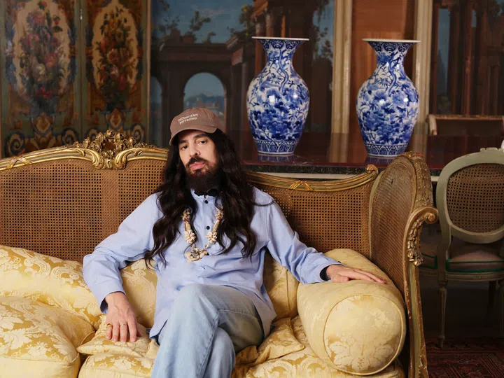 Alessandro Michele | Fabio Lovino | reclining on a gilt-and-cane sofa | valentino | valentino garavani | valentino garavani creative director