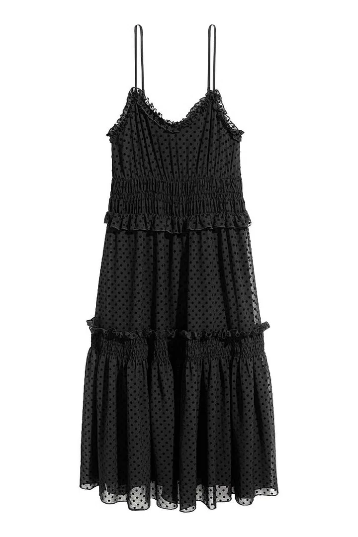 Style this romantic chiffon dress with a white T-shirt for added versatility.