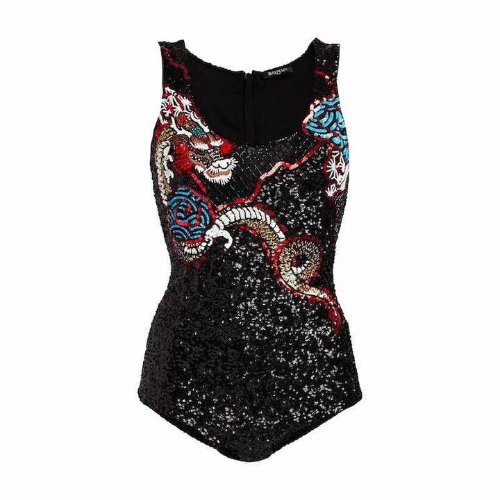 Embellished Tulle Bodysuit, $1,623, Balmain at The Outlet
