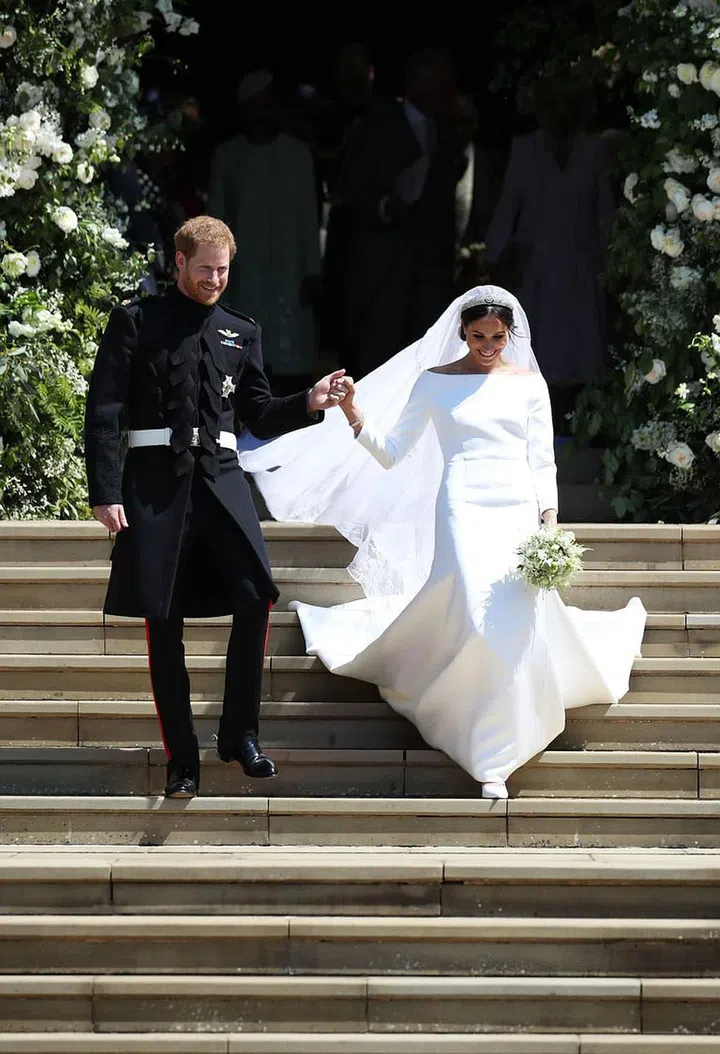 The Duke and Duchess of Sussex leaving St George’s Chapel
Photo: Getty