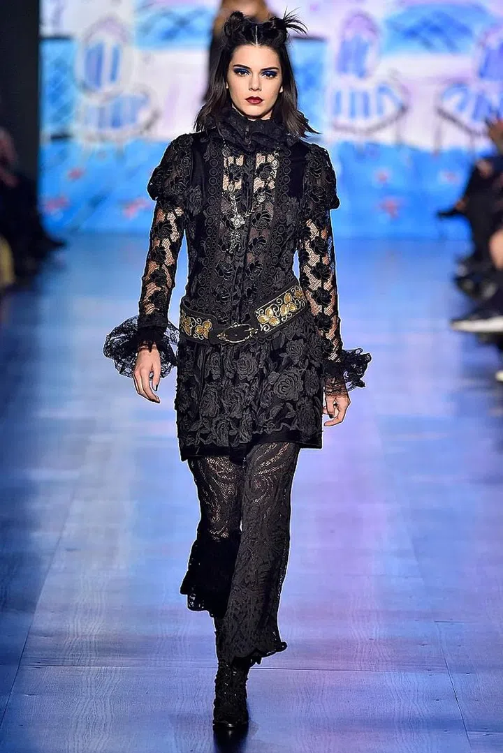 NEW YORK, NY - FEBRUARY 15: Kendall Jenner walks the runway at the Anna Sui Ready to Wear Fall Winter 2017-2018 fashion show during New York Fashion Week on February 15, 2017 in New York City. (Photo by Victor VIRGILE/Gamma-Rapho via Getty Images)