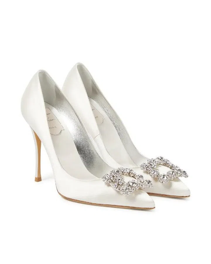 Flower Strass 100 Satin Pumps, $3,370, Roger Vivier at Mytheresa