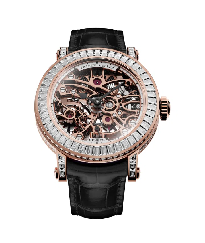Franck Muller Round skeleton baguette 31 in rose gold and diamond