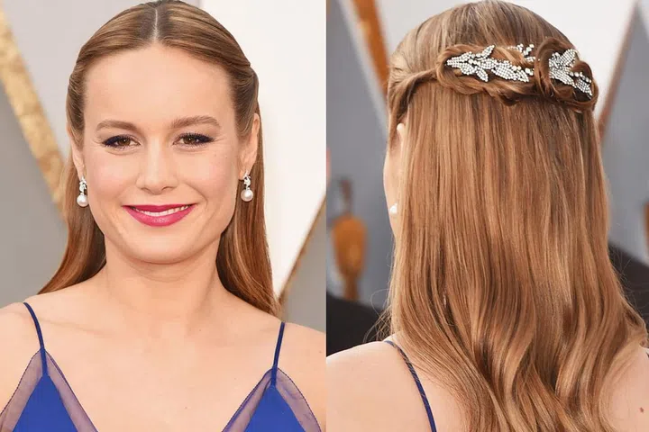 With such delicate jewels on her tresses, it’s easy for Brie Larson to wander into fairy tale territory. But we love that she avoided it with elegant plum lips and a stunning blue number. 