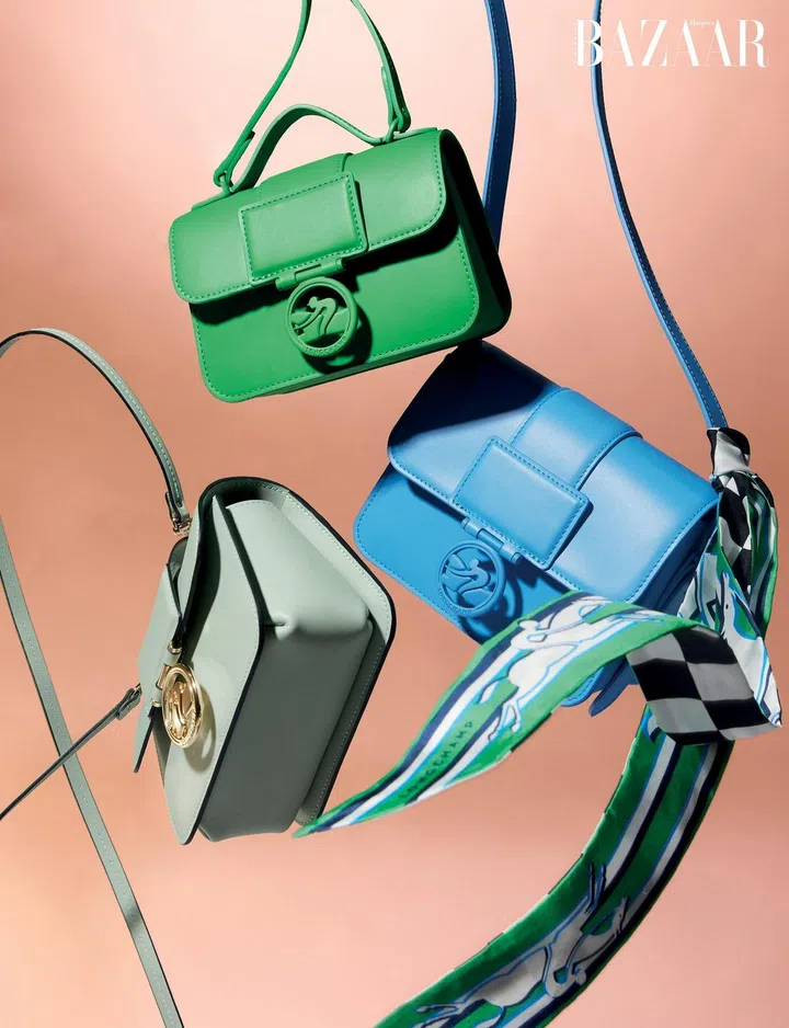 Leather Box-Trot crossbody bags; silk ribbon, Longchamp