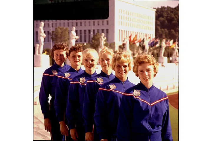 U.S. athletes at the Summer Olympics in 1960. The '60s sees the rise of coordinated tracksuits for men and women. Photo: Getty
