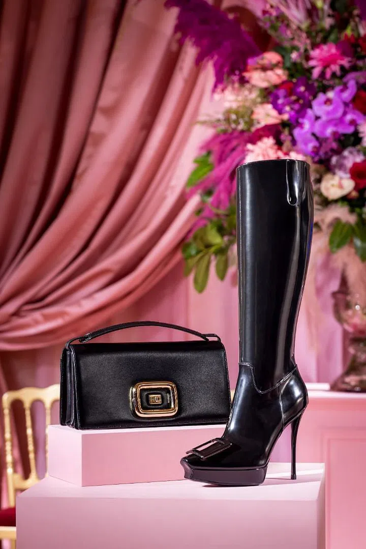 Covered Buckle Platform Boot and the Viv 'Choc Bag. Photo: Courtesy