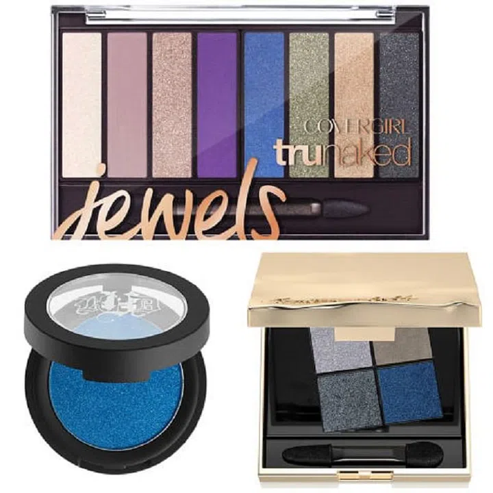 From left: Cover Girl Tru Naked Jewels Eye Shadow Palette, $12.99, ulta.com; Kat Von D Metal Crush Eyeshadow in Paranoid, $21, sephora.com; Sonia Kashuk Book of Eyes Eye Quad Collection in Ice Tears, $44