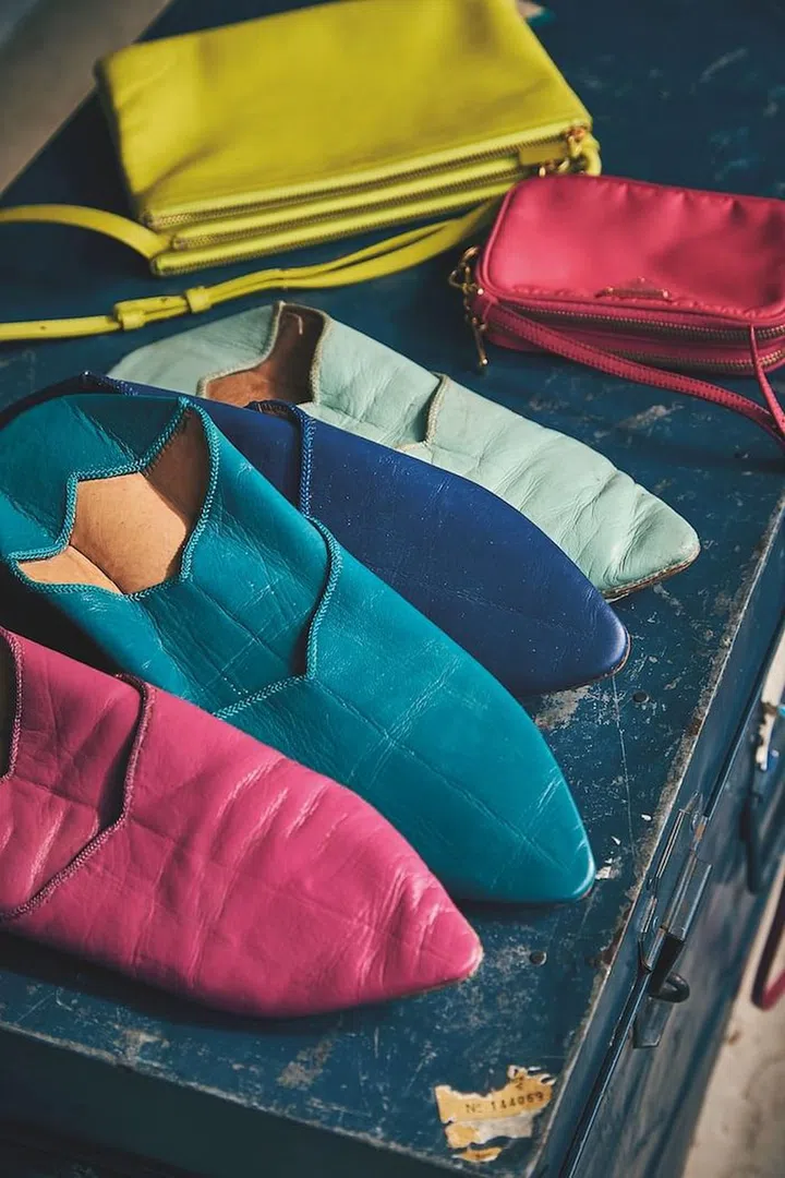 Cameron’s CELINE and Prada bags with her collection of Moroccan babouches. (Photo: Veronica Tay)