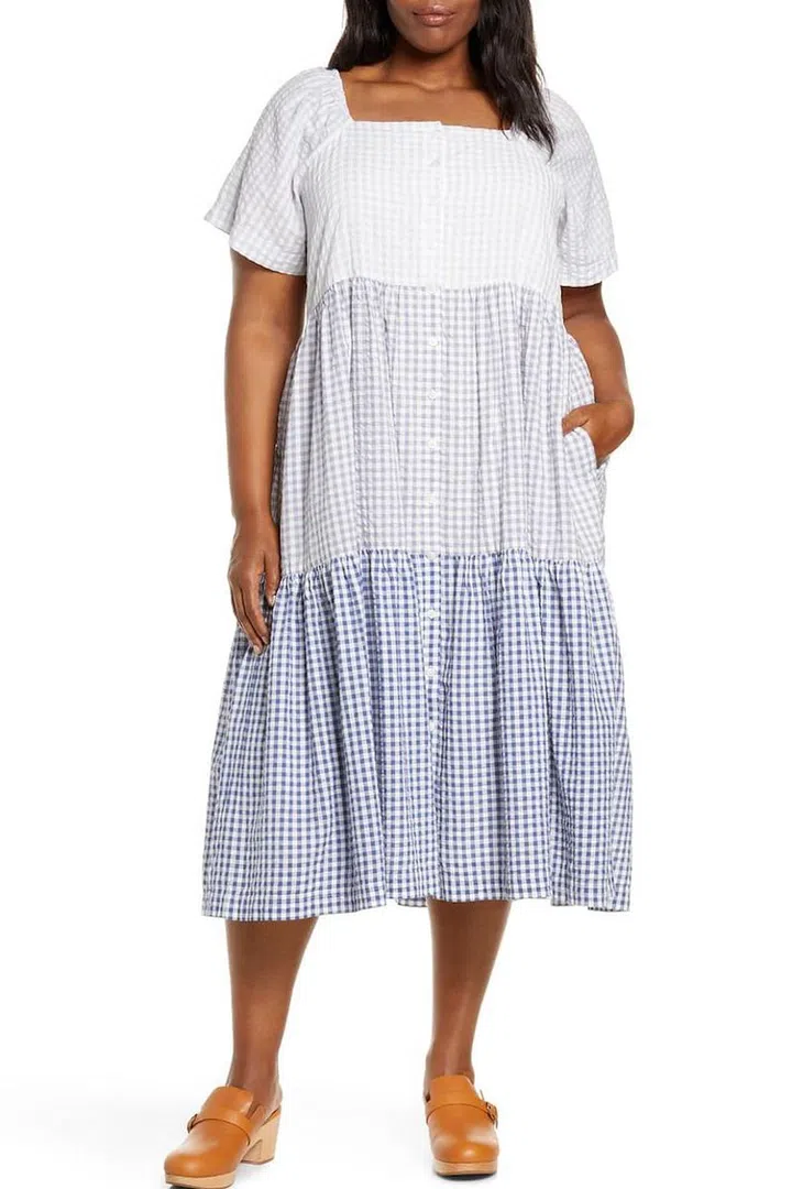 Patchwork Gingham Button Front Tiered Midi Dress, $207, Madewell at Nordstrom