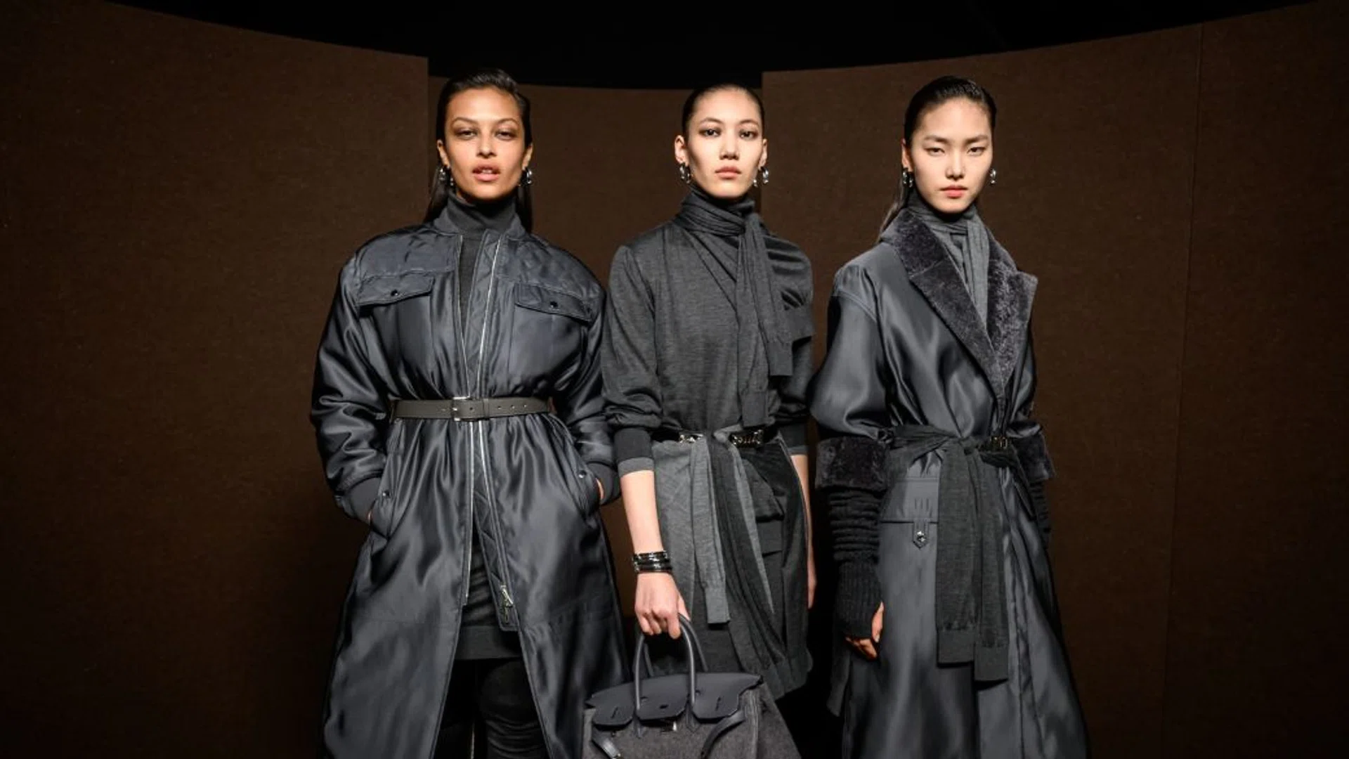 Models backstage at Hermès' fall/winter 2025 show in Paris.