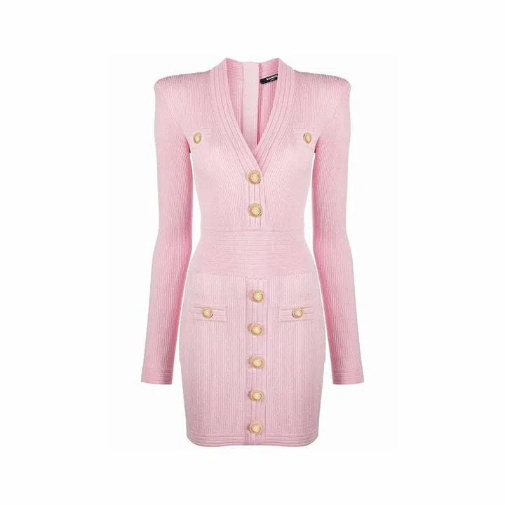 Button-Embellished Knitted Dress, $2,940, Balmain at Farfetch