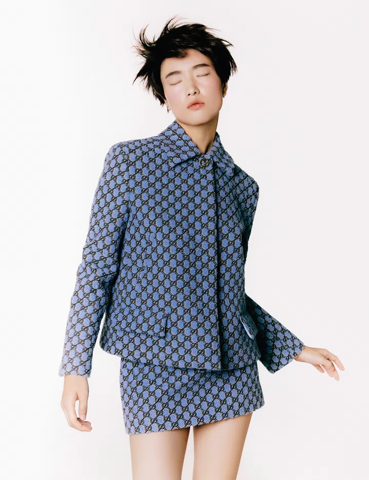 Top; skirt, Gucci