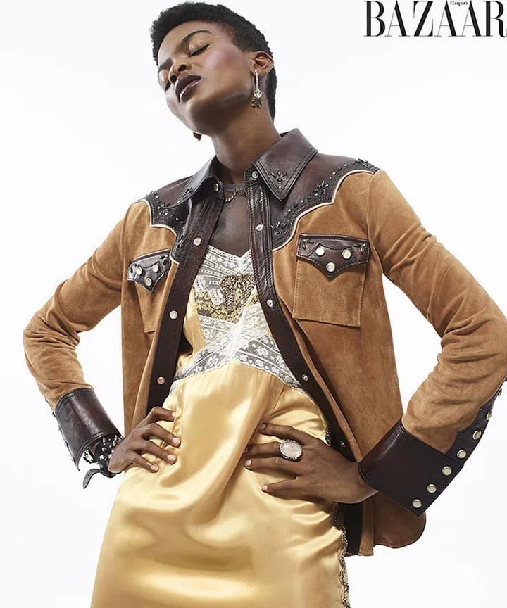 Coach 1941 shirt, slipdress, earrings, bracelets, and ring