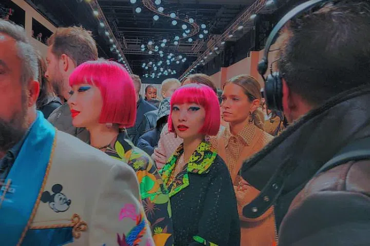 Japanese music duo and twins Amiaya at Fendi show.