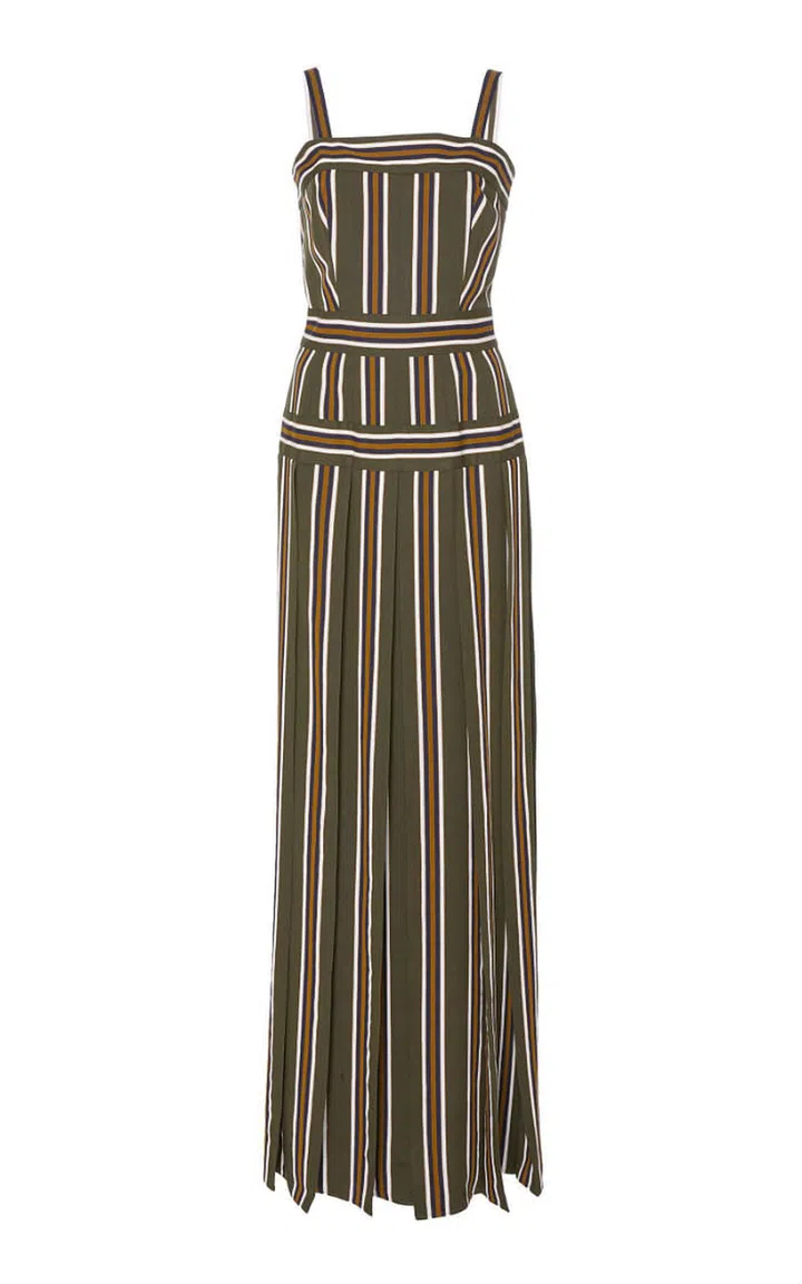 Martin Grant stripe pleated stripe long dress