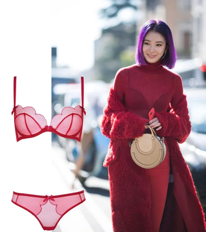 No longer a wardrobe malfunction, it’s now acceptable - charming, even - to flaunt your bra.

Sure, playing peekaboo isn’t for everyone, and should be avoided when dressing for work, but flashing your underpinnings can be chic dans nuit.

Swap beige bras for bold colours and scalloped edges worn beneath a high-necked, semi-sheer top in a contrasting colour.