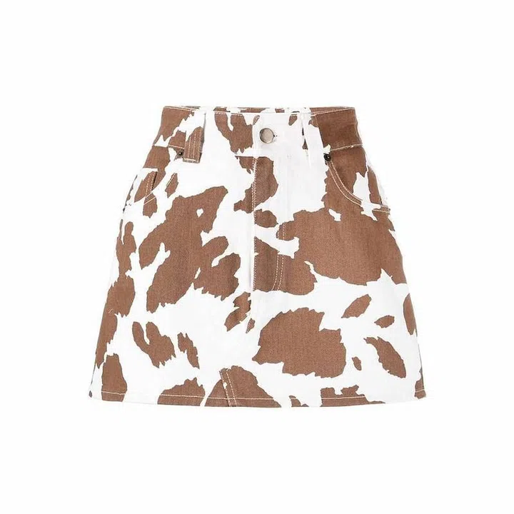 Cow-Print Denim Skirt, $617, Almaz at Farfetch