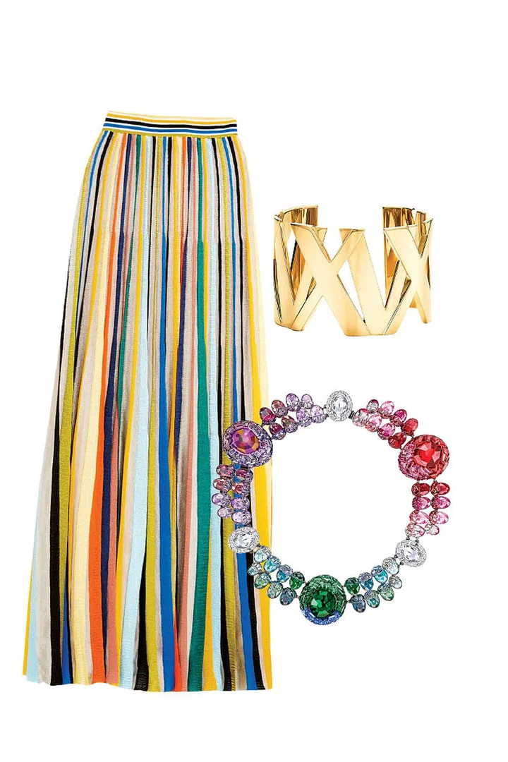 Skirt, Missoni at Netaporter. Necklace, Swarovski. Atlas wide cuff, Tiffany & Co.