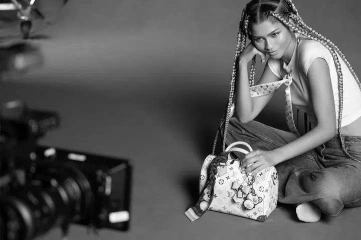 A behind-the-scenes shot of Zendaya at the campaign photo shoot for Louis Vuitton X Murakami Re-edition 2025 collection