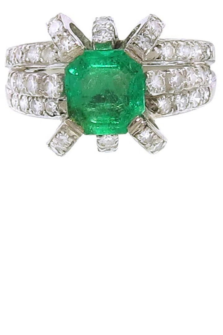 Emerald and diamond platinum ring, $6,000, ylang23.com.

